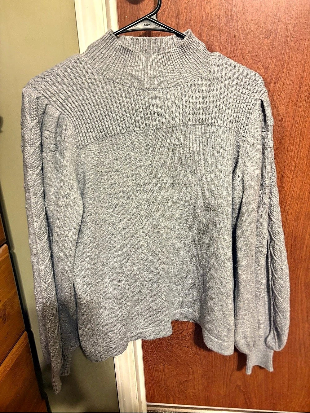 CeCe Mock Neck Ribbed Pullover Sweater with Puff Sleeves Gray Sweater